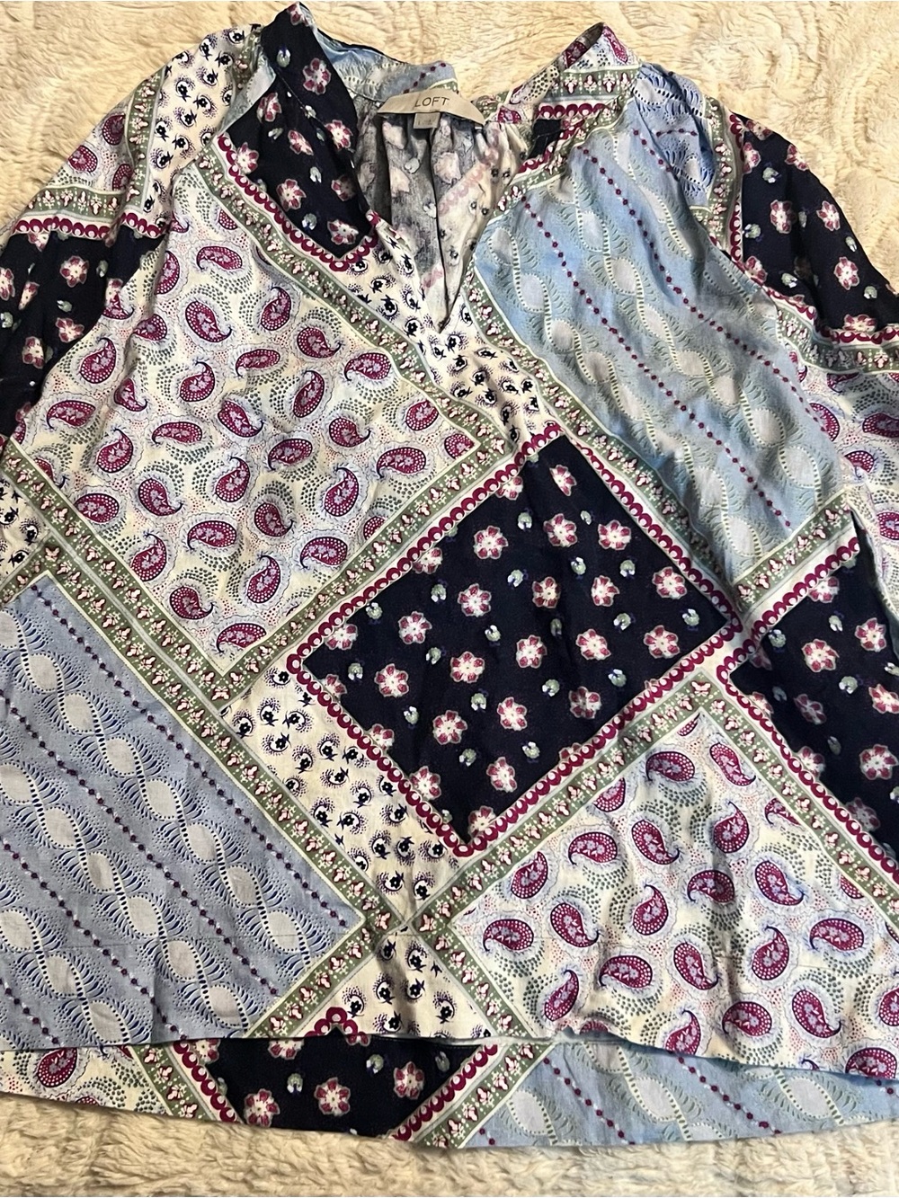 LOFT Floral Paisley Mix Blouse in Navy, Light Blue & Pink